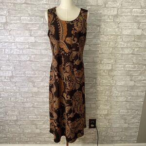 Fairy grunge brown Paisley Sleeveless maxi / midi Dress size 12 boho whimsigoth